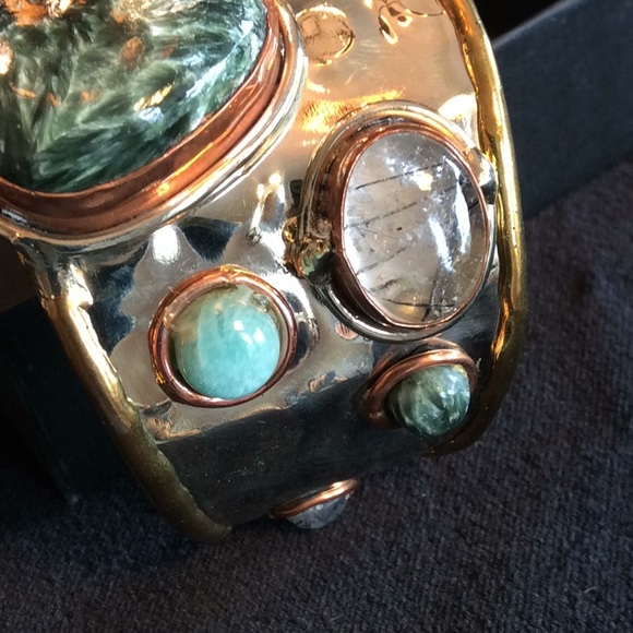 Tri-Metal Stone Cuff Statement Bracelet - Picture 6 of 8